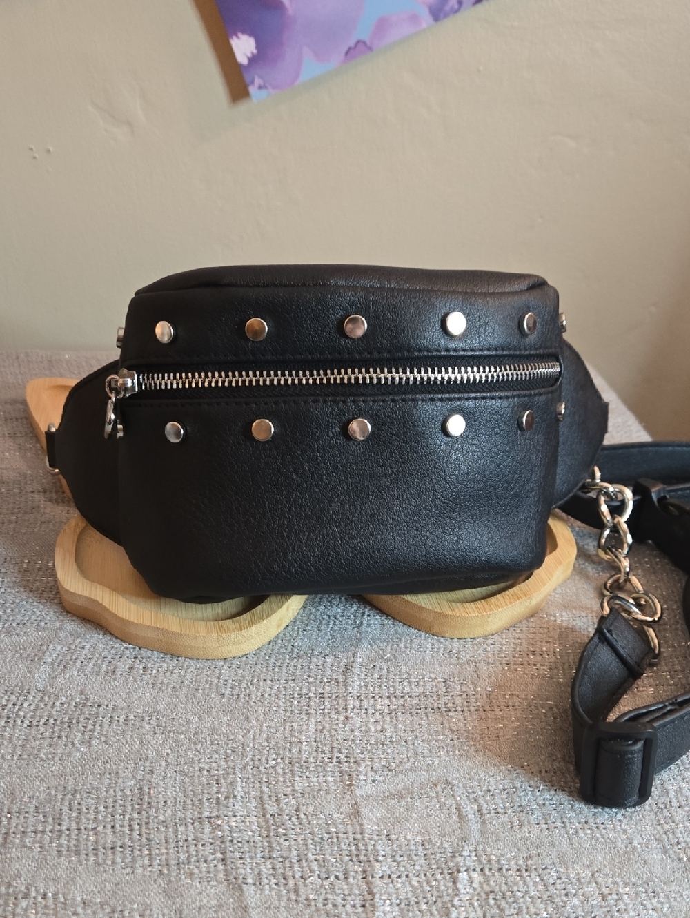 Black Studded Leather Belt Bag